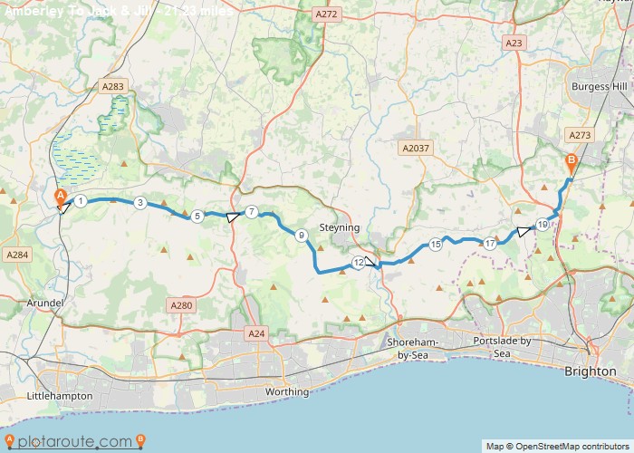 Map - Amberley To Clayton via South Downs Way